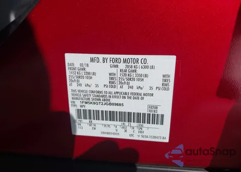 2018 Ford Explorer Sport z USA, uszkodzony, nr VIN 1FM5K8GT2JGB09885